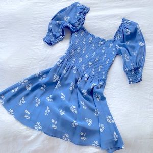 Reformation Shirred Baby Blue Mini Dress